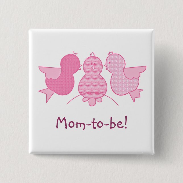 Cute Little Pink Mum to be,  Birds Baby Shower 15 Cm Square Badge (Front)