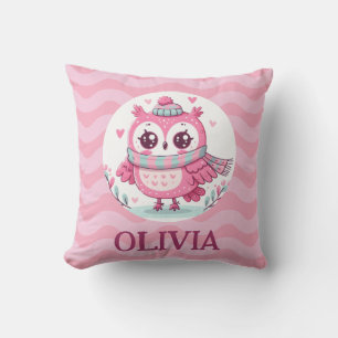 Cute Little Pink Owl with Scarf Cushion