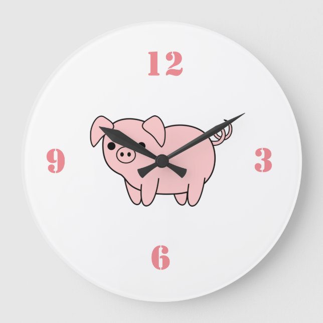 cute little pink pig large clock (Front)