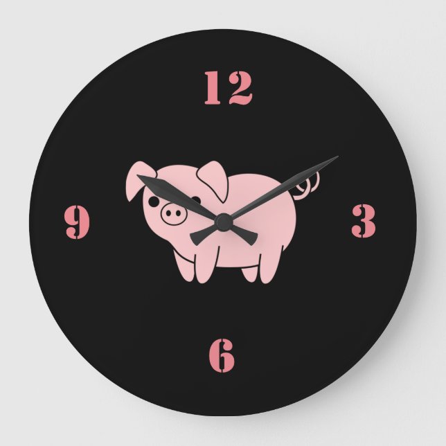 cute little pink pig large clock (Front)
