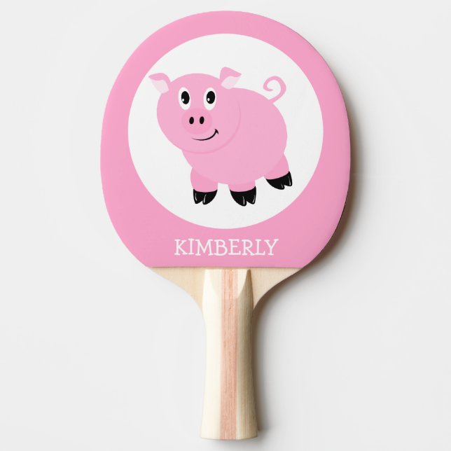 Cute Little Pink Pig Personalised Ping Pong Paddle (Front)