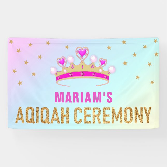 Cute Little Pink Princess Crown Aqiqah Banner (Horizontal)