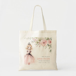 Cute Little Pink Princess Rose Floral Birthday Tote Bag