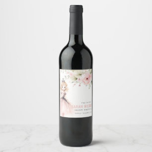 Cute Little Pink Princess Rose Floral Birthday Wine Label