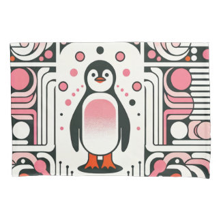 Cute Little Pink Salmon Penguin in Retro 60s Pillowcase