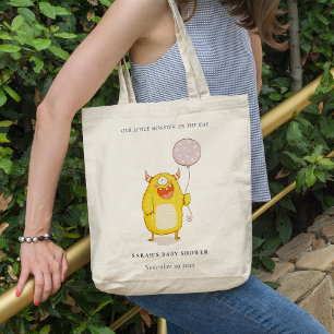 Cute Little Pink Yellow Happy Monster Baby Shower Tote Bag
