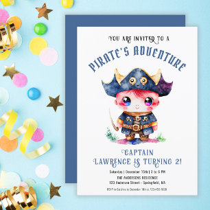Cute Little Pirate Boy Blue Birthday Party Invitation