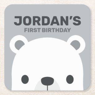 Cute Little Polar Bear Birthday Square Paper Coaster