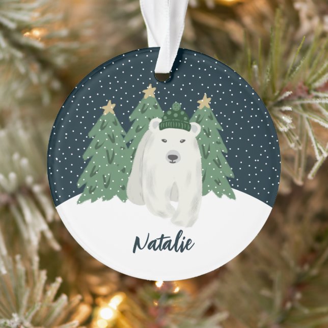 Cute Little Polar Bear | Name Christmas Ornament (Tree)