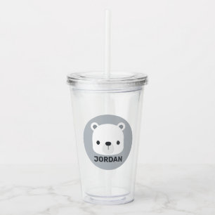 Cute Little Polar Bear with Personalised Name Acrylic Tumbler