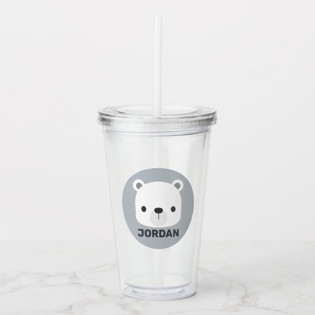 Cute Little Polar Bear with Personalised Name Acrylic Tumbler (Front)