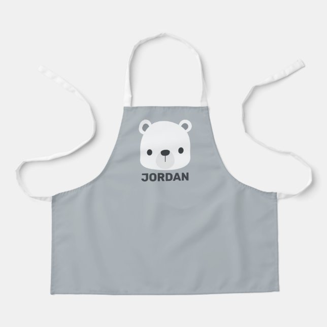 Cute Little Polar Bear with Personalised Name Apron (Front)