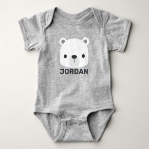 Cute Little Polar Bear with Personalised Name Baby Bodysuit