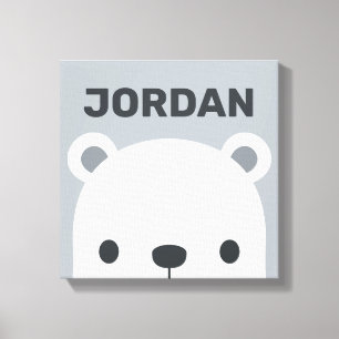 Cute Little Polar Bear with Personalised Name Canv Canvas Print