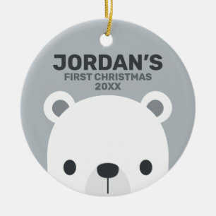 Cute Little Polar Bear with Personalised Name Ceramic Tree Decoration