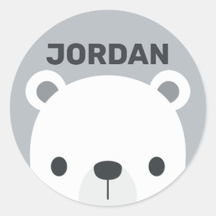 Cute Little Polar Bear with Personalised Name Classic Round Sticker