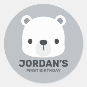 Cute Little Polar Bear with Personalised Name  Classic Round Sticker