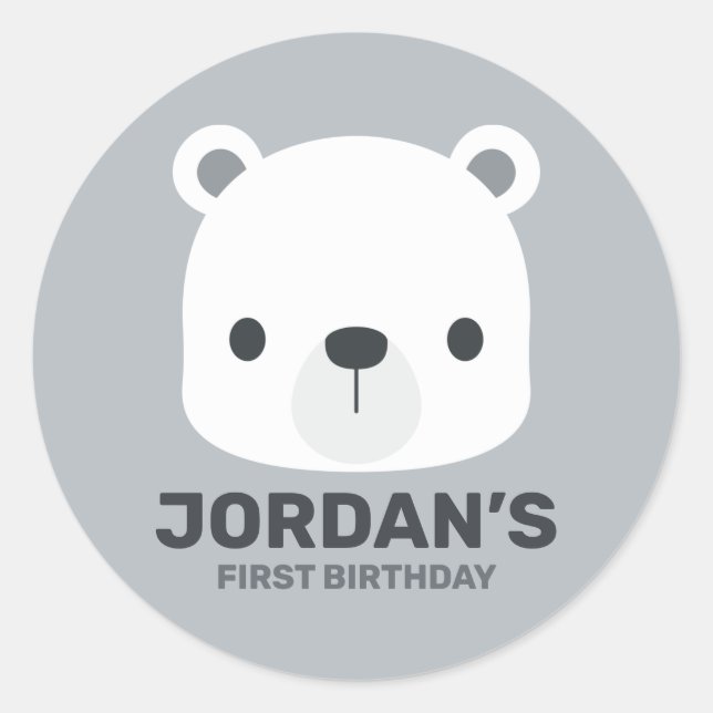 Cute Little Polar Bear with Personalised Name  Classic Round Sticker (Front)
