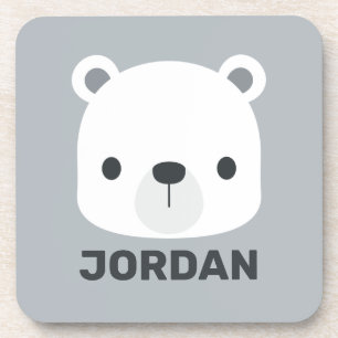 Cute Little Polar Bear with Personalised Name Coaster