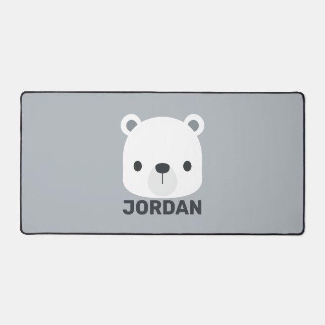 Cute Little Polar Bear with Personalised Name Desk Mat (Front)