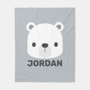 Cute Little Polar Bear with Personalised Name Fleece Blanket