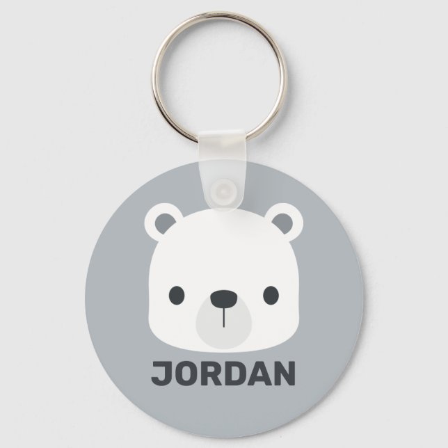 Cute Little Polar Bear with Personalised Name Key Ring (Front)