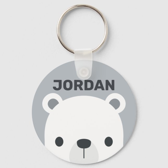 Cute Little Polar Bear with Personalised Name Key Ring (Front)