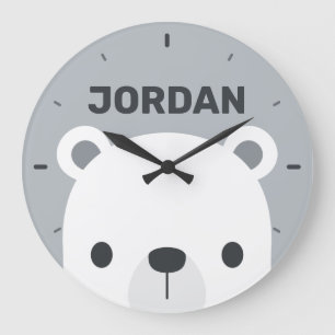 Cute Little Polar Bear with Personalised Name Large Clock