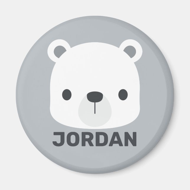 Cute Little Polar Bear with Personalised Name Magnet (Front)