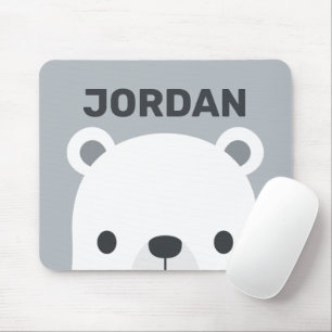Cute Little Polar Bear with Personalised Name Mouse Mat
