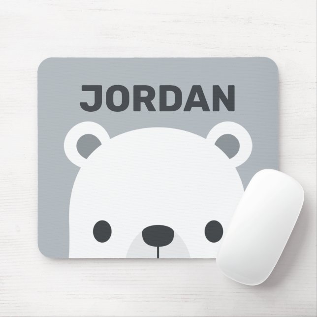 Cute Little Polar Bear with Personalised Name Mouse Mat (With Mouse)
