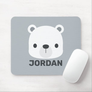 Cute Little Polar Bear with Personalised Name Mouse Mat