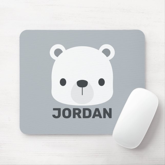 Cute Little Polar Bear with Personalised Name Mouse Mat (With Mouse)
