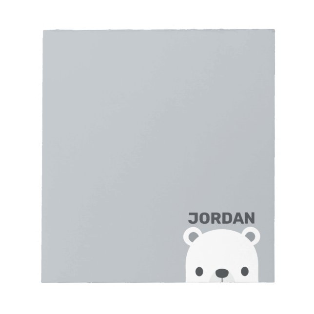 Cute Little Polar Bear with Personalised Name Notepad (Front)