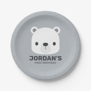 Cute Little Polar Bear with Personalised Name Paper Plate