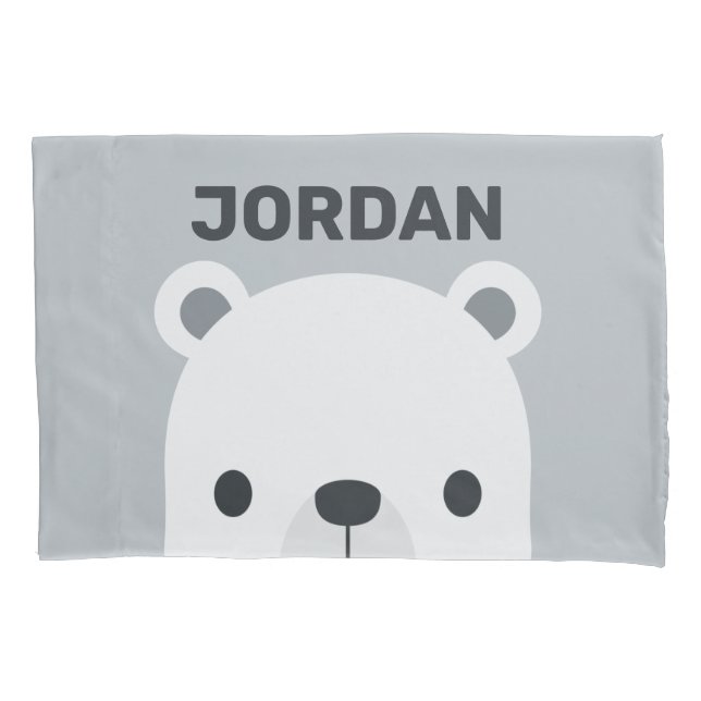 Cute Little Polar Bear with Personalised Name  Pillowcase (Front)