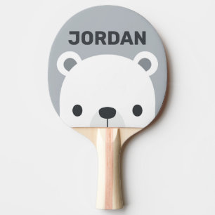 Cute Little Polar Bear with Personalised Name Ping Pong Paddle