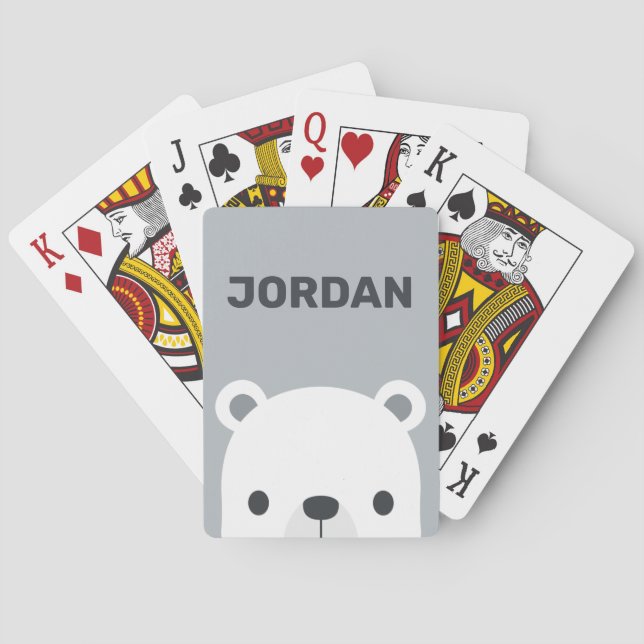 Cute Little Polar Bear with Personalised Name Playing Cards (Back)