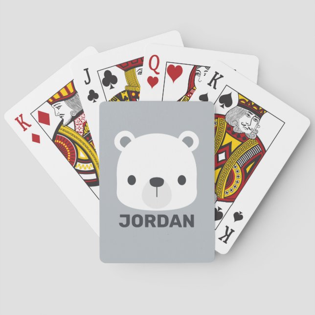 Cute Little Polar Bear with Personalised Name Playing Cards (Back)