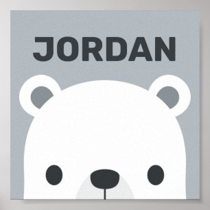 Cute Little Polar Bear with Personalised Name Poster