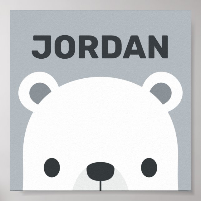 Cute Little Polar Bear with Personalised Name Poster (Front)