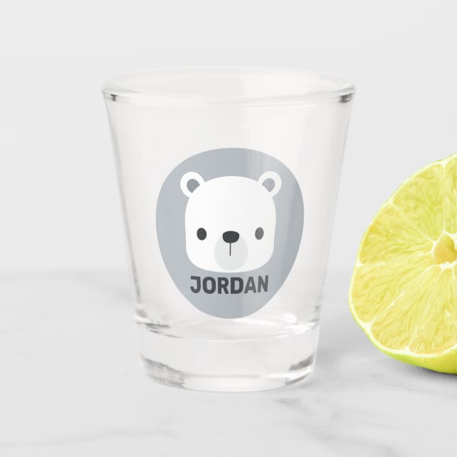 Cute Little Polar Bear with Personalised Name Shot Glass (Front)