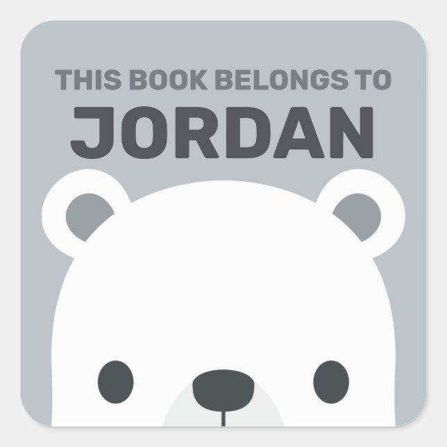 Cute Little Polar Bear with Personalised Name Square Sticker (Front)