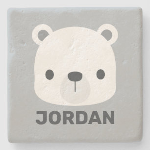Cute Little Polar Bear with Personalised Name Stone Coaster