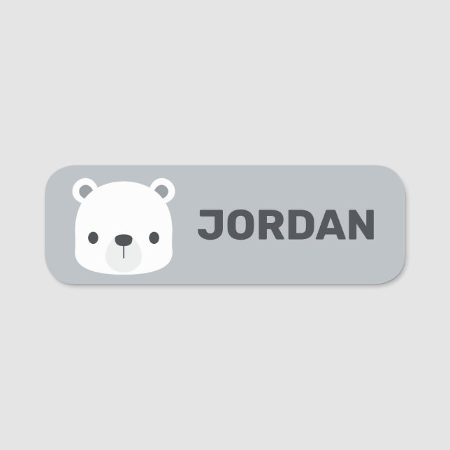 Cute Little Polar Bear with Personalised Name Tag (Front)