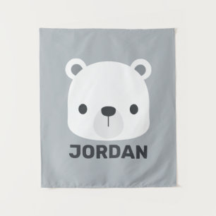 Cute Little Polar Bear with Personalised Name Tapestry
