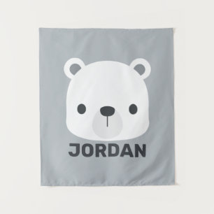 Cute Little Polar Bear with Personalised Name Tapestry