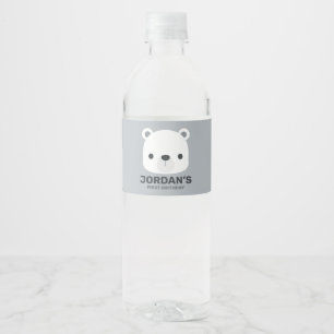 Cute Little Polar Bear with Personalised Name Water Bottle Label