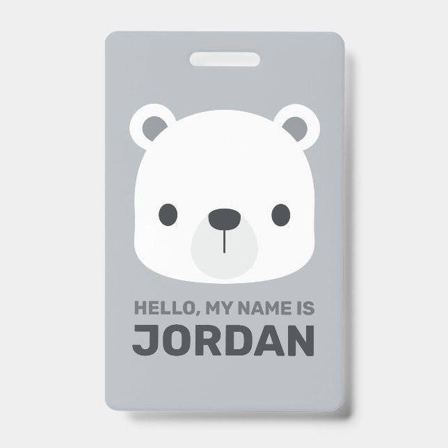 Cute Little Polar Bear with Personalized Name ID Badge (Front)