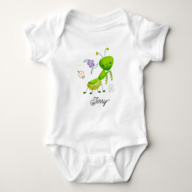 Cute Little Praying Mantis Baby Bodysuit (Front)